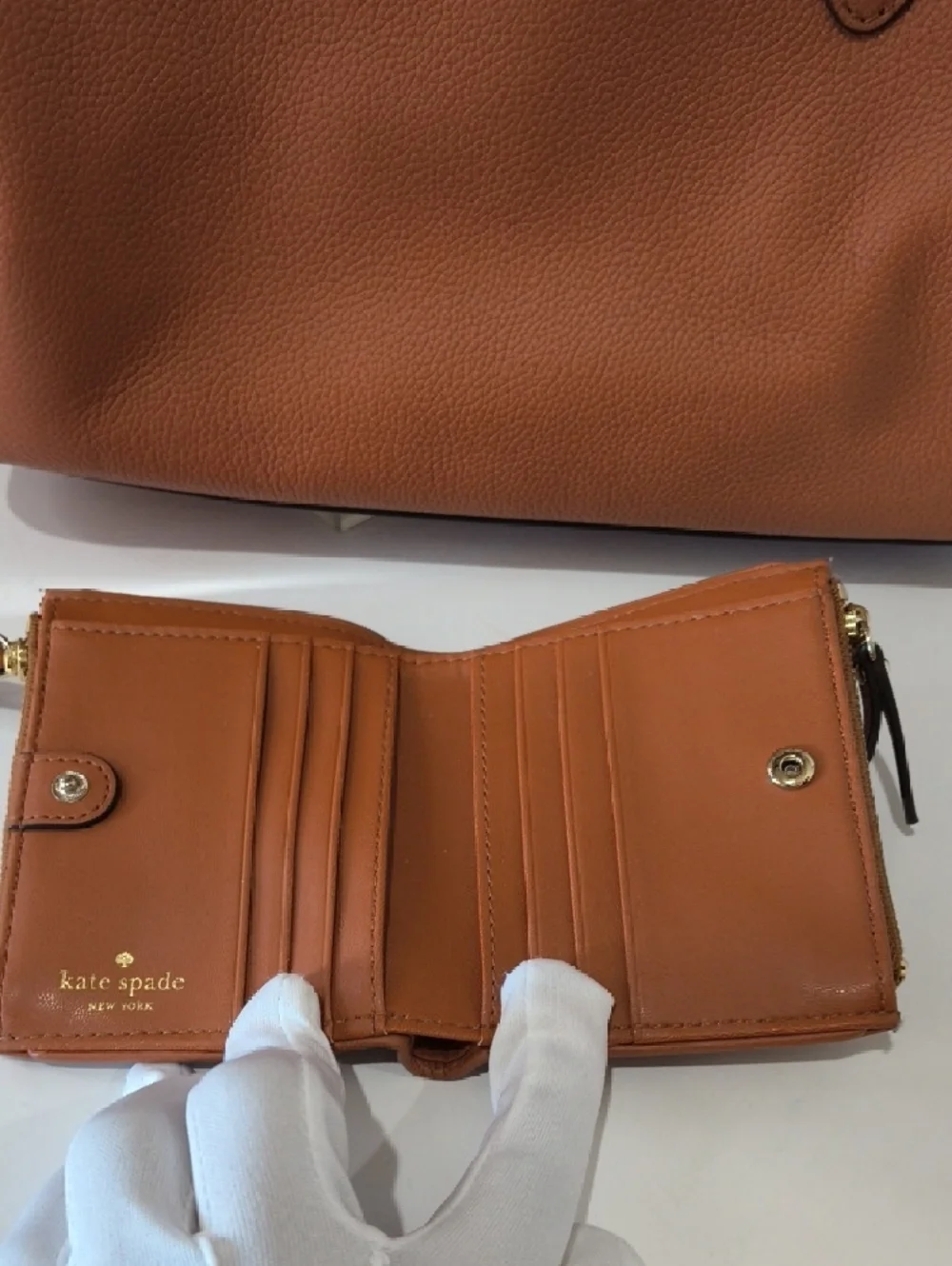 kate spade Cognac Pebbled Leather Tote with Zip Wallet - Picture 9 of 16
